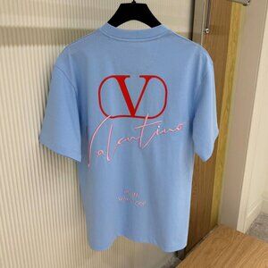 Small Valentino Nwt T-shirt With Embroidery And Print Design Blue Men's